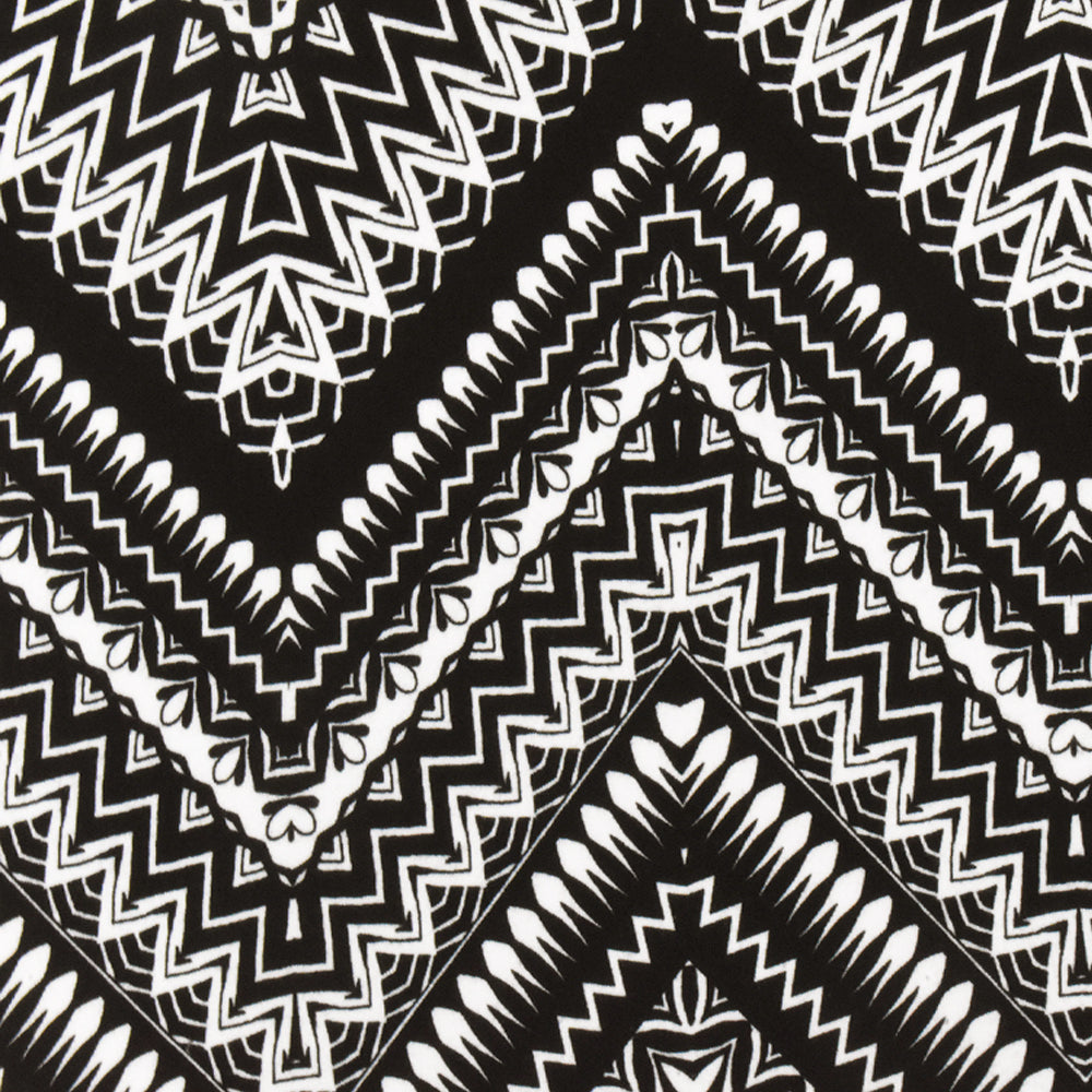 Black-White Chevron Pattern Multi Print Double Brush Stretch ITY Fabric