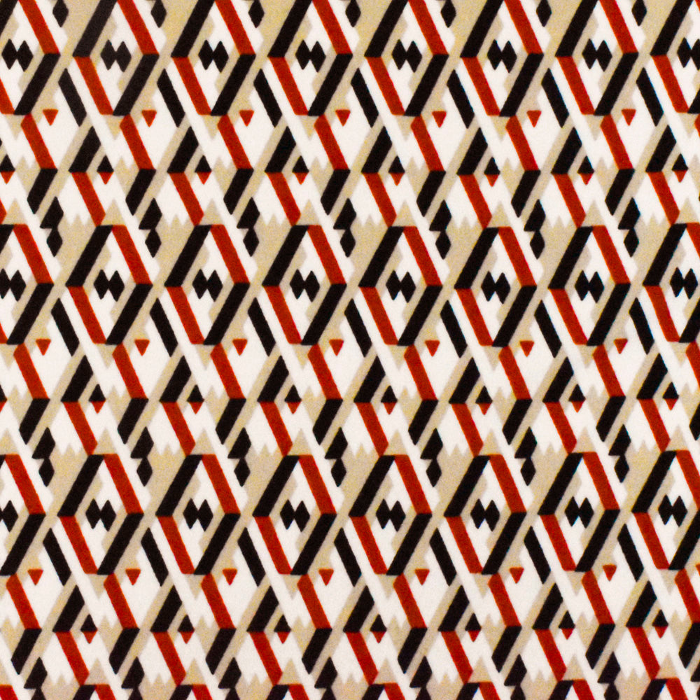 Taupe Beige-Red-Multi Geometry 3D Printed Stretch Polyester ITY Knit Fabric