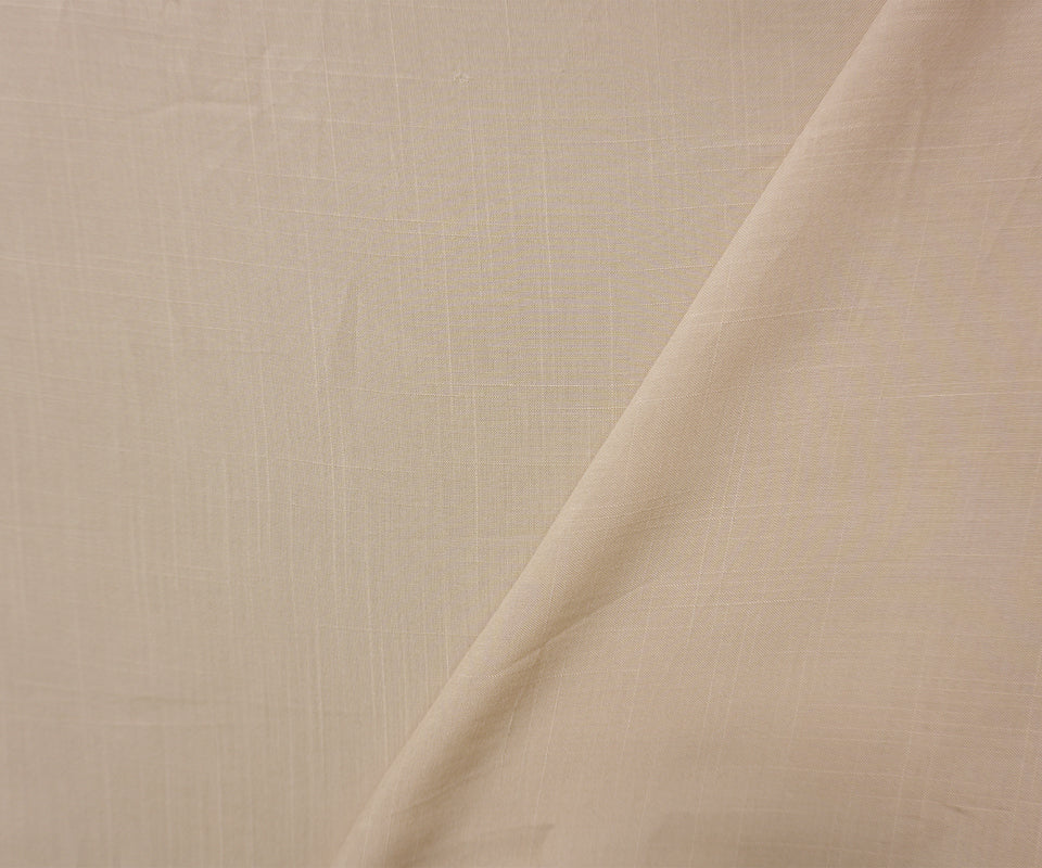Beige Rayon Solid Cross Hatch Linen-Look Challis Woven Fabric