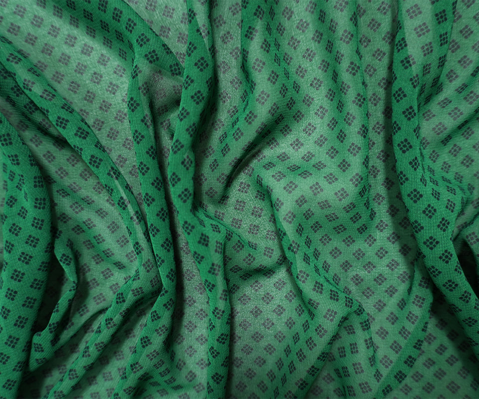 Green-Black Poly Diamond Printed Chiffon Woven Fabric