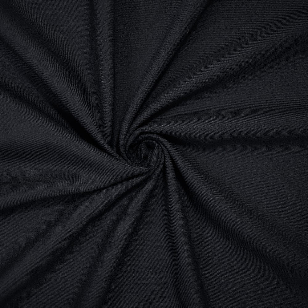 Deep Midnight Blue Wool Cotton Solid Twill Woven Suiting Fabric