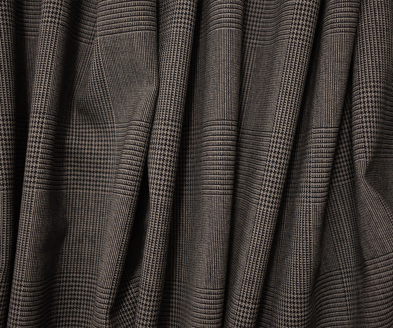 Gray-Black Wool Poly Glen Plaid Woven Suiting Fabric