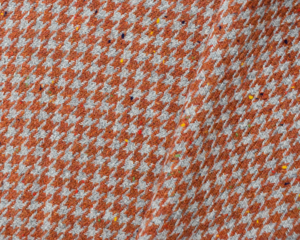 Orange-Gray Poly Wool Houndstooth Twill Woven Jacketing Fabric