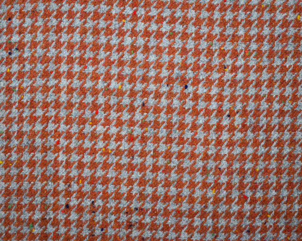 Orange-Gray Poly Wool Houndstooth Twill Woven Jacketing Fabric