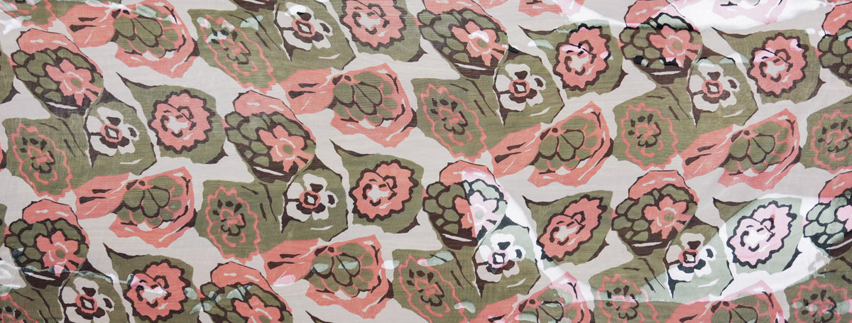 Pink Silk Floral Printed Dobby Chiffon Woven Fabric