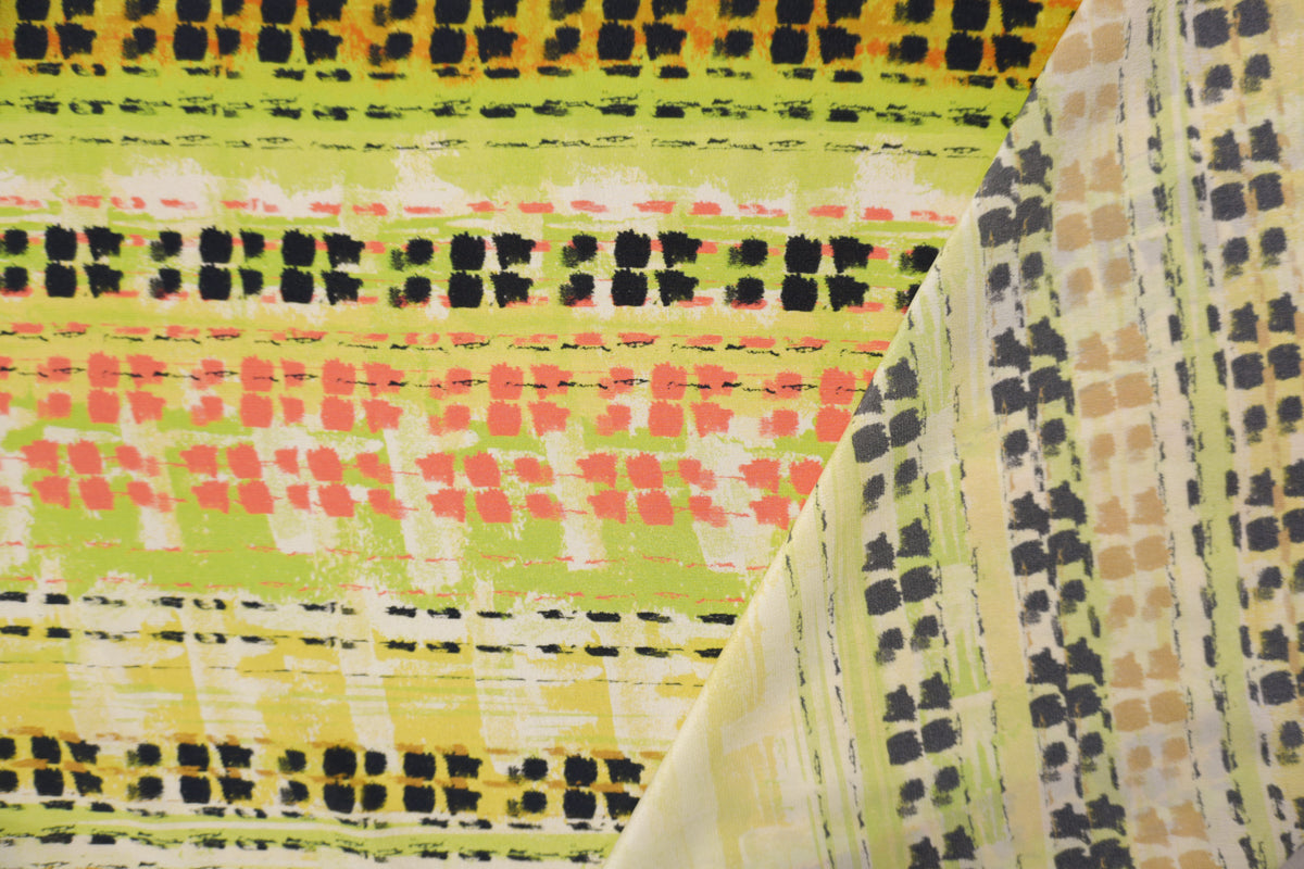 Green Silk Abstract Printed Crepe De Chine Woven Fabric