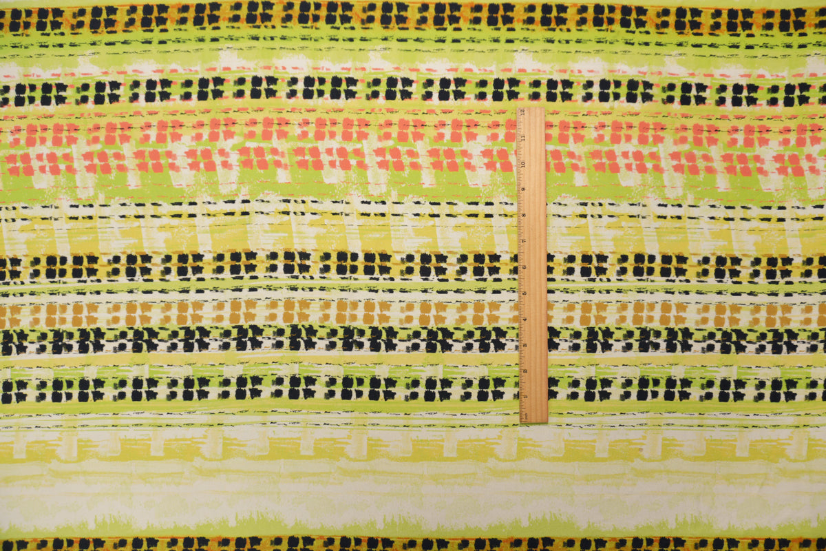 Green Silk Abstract Printed Crepe De Chine Woven Fabric