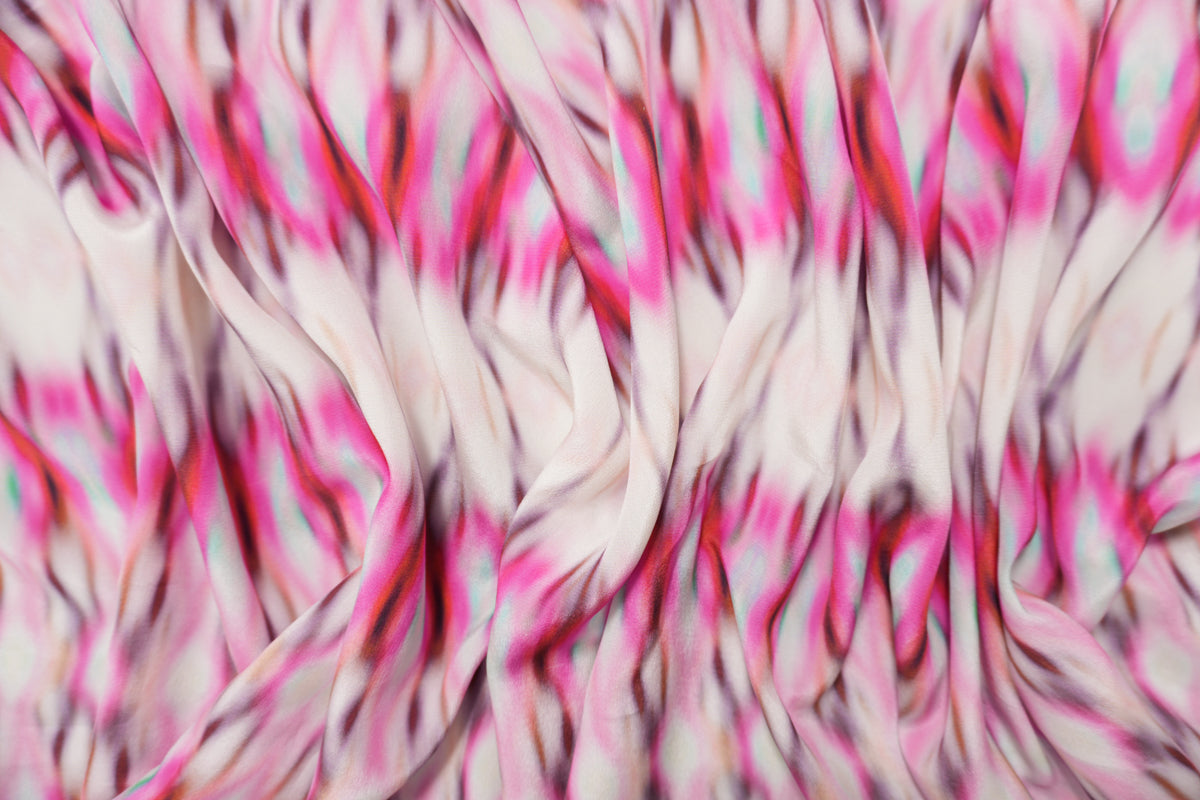 Pink Silk Tie Dye Printed Crepe De Chine Woven Fabric