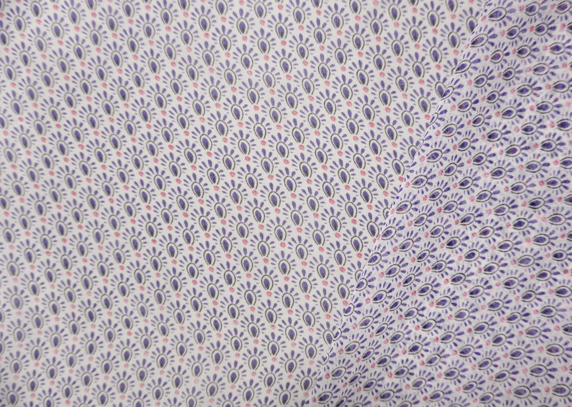 White-Multi Silk Abstract Printed Chiffon Woven Fabric