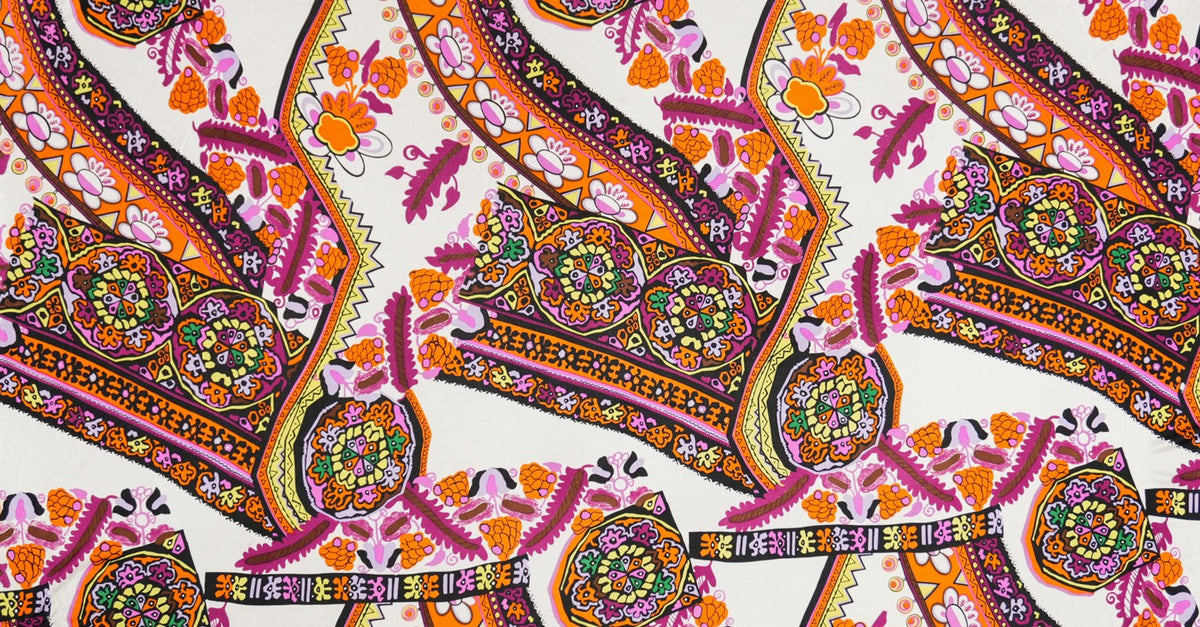 Orange Silk Abstract Medallion Printed Interlock Knit Fabric