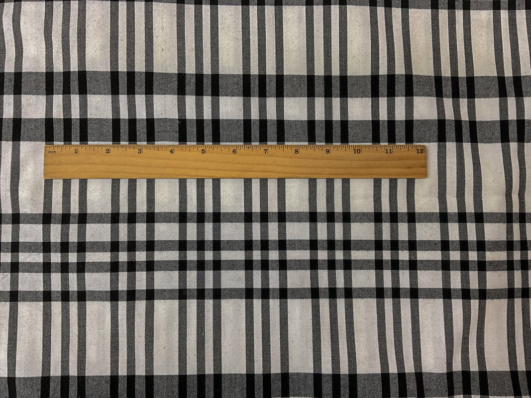 White-Black Cotton Spandex Plaid Madras Woven Fabric