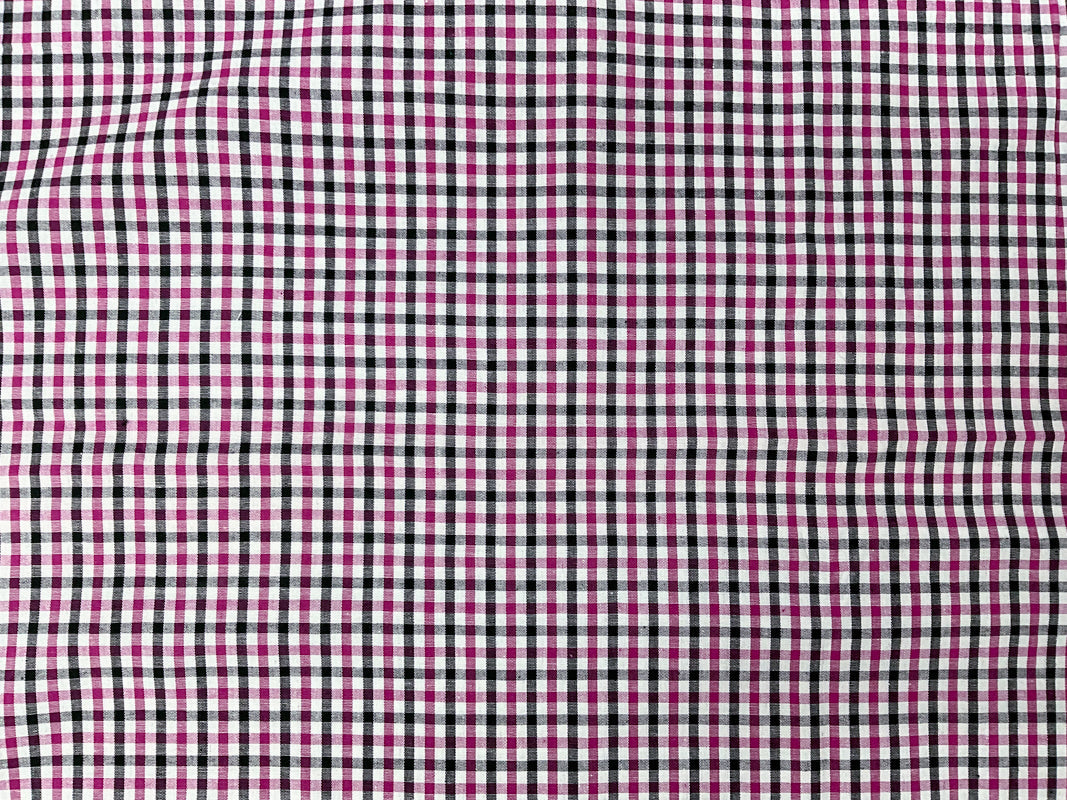 Pink-Black-Multi Cotton Spandex Check Gingham Woven Fabric