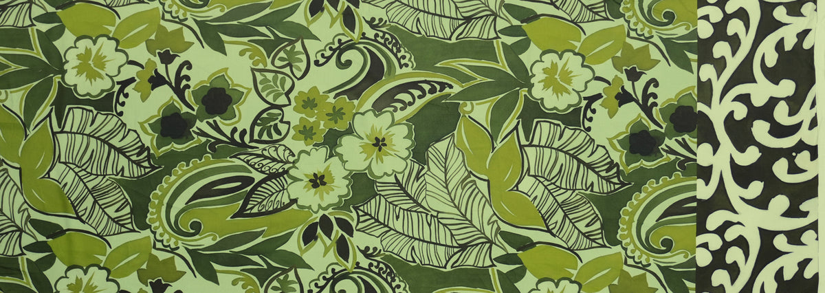 Green Cotton Leaves Border Poplin Woven Famous Designer Fabric