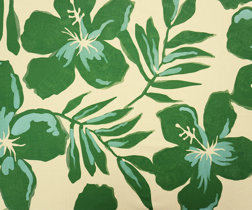Green-Beige Cotton Floral Printed Poplin Woven Famous Designer Fabric