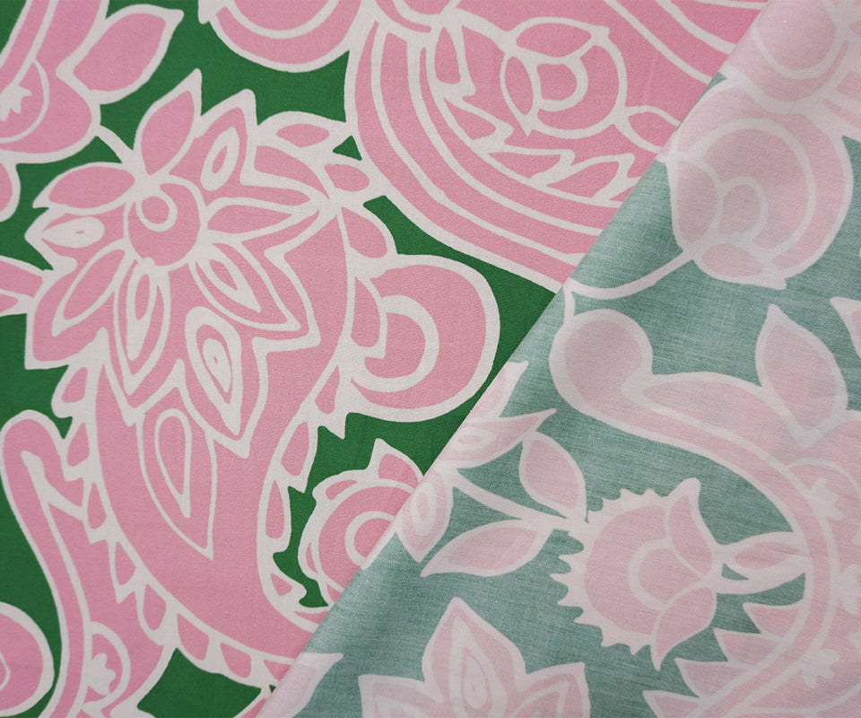 Green Cotton Floral Paisley Printed Poplin Famous Designer Fabric