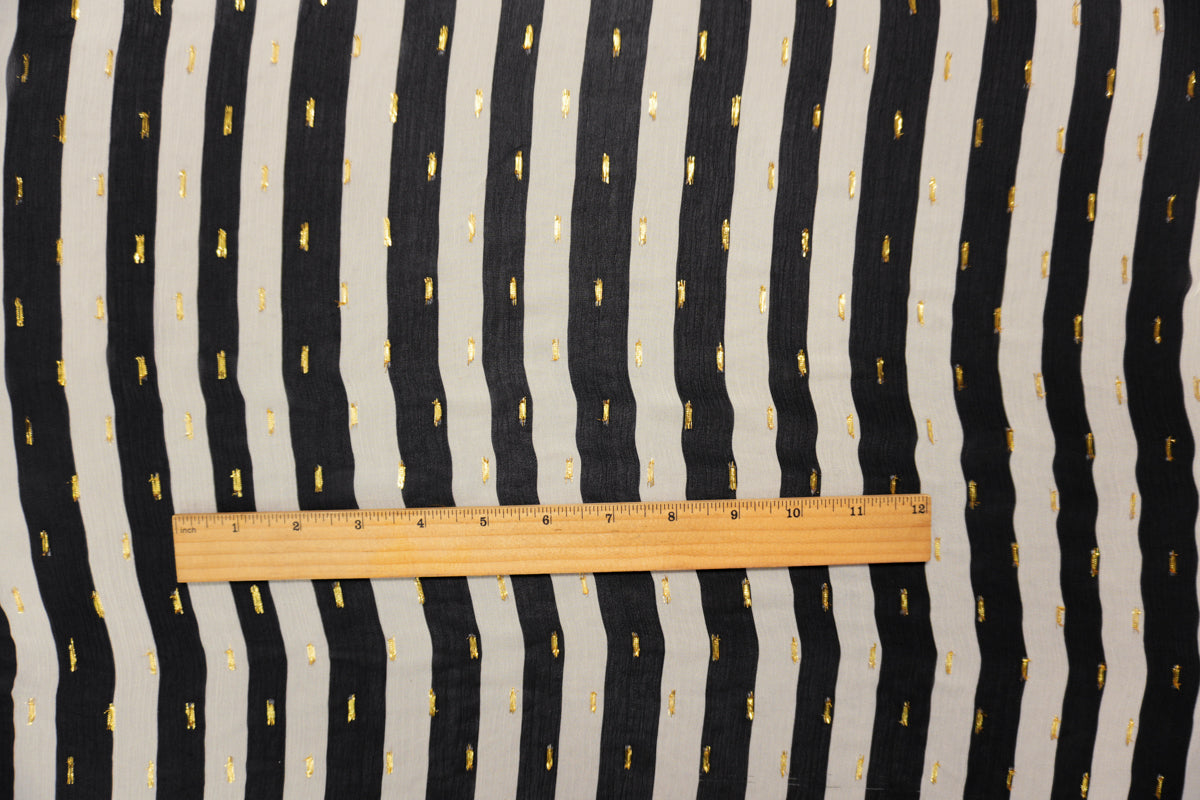 Black-Gold Viscose Metallic Stripe Chiffon Famous Designer Fabric
