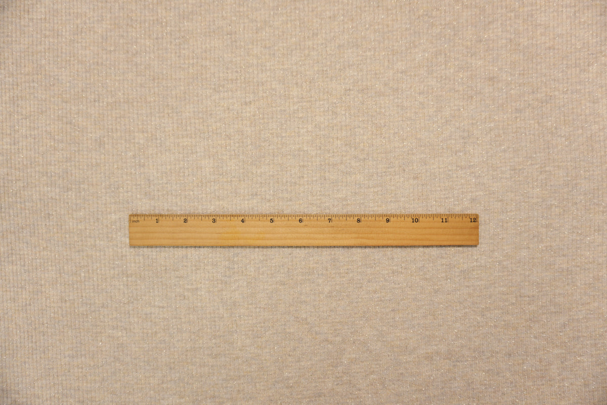 Beige-Silver Poly Blend Heather Sparkle Rib Knit Designer Fabric