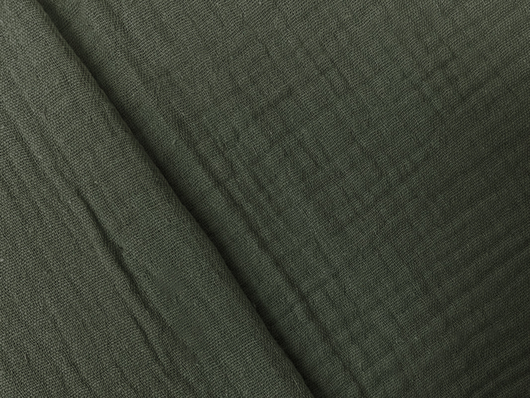 Olive Green Cotton Solid Double Gauze Reorderable Woven Fabric