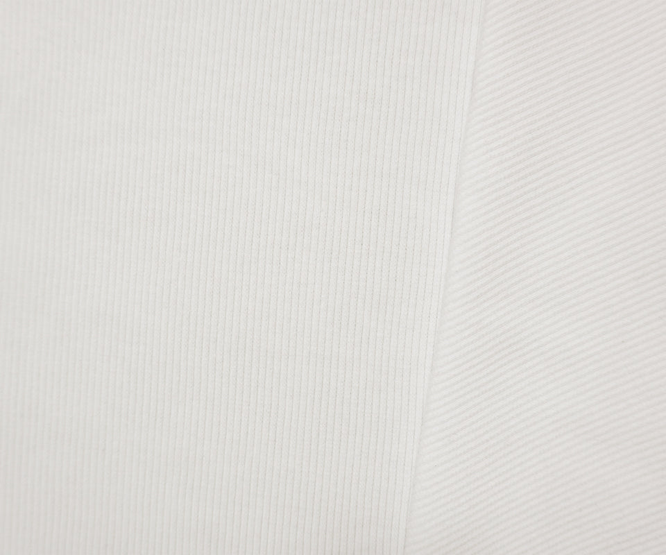 White Cotton-Spandex 2x2 Rib Knit Fabric