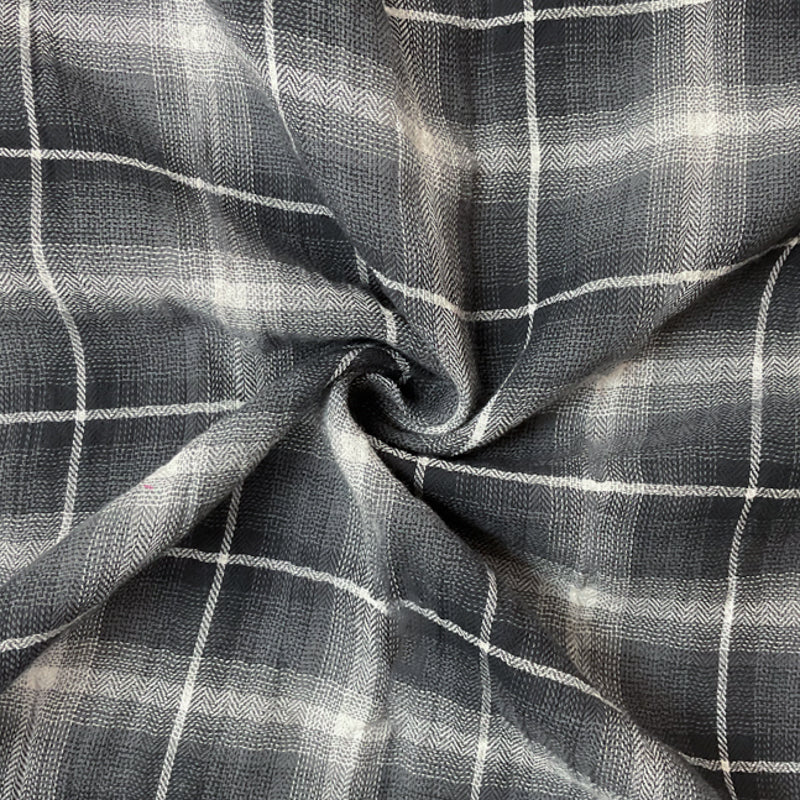 Gray-White Plaid Herringbone Twill Gauze Woven Fabric