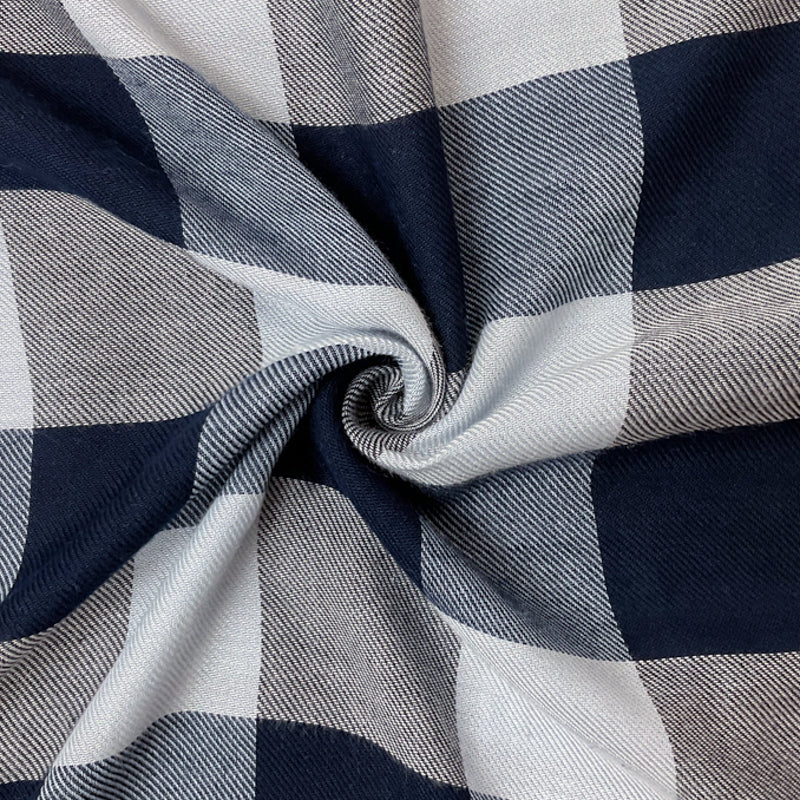 Blue-White-Navy Rayon Check Twill Woven Fabric