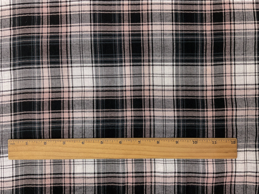 Black-Pink-Multi Rayon Plaid Herringbone Twill Gauze Woven Fabric