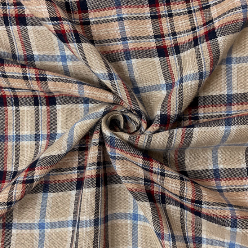 Beige-Blue-Multi Rayon Plaid Woven Fabric