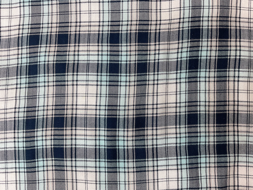 Navy-Gray-Multi Rayon Plaid Herringbone Twill Woven Fabric