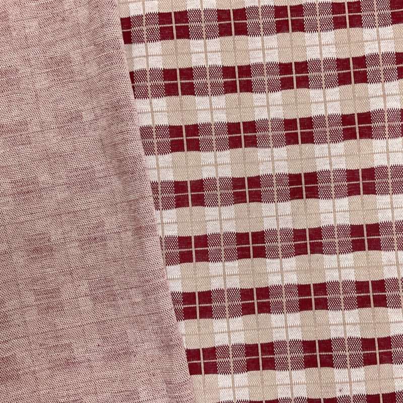 Red-Beige-White Poly Spandex Stretch Plaid Double Knit Fabric