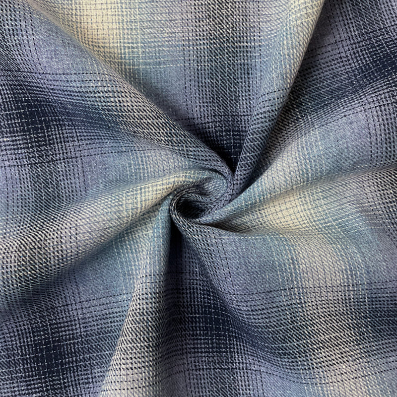 Blue-Navy-White Rayon Cotton Plaid Flannel Twill Woven Fabric