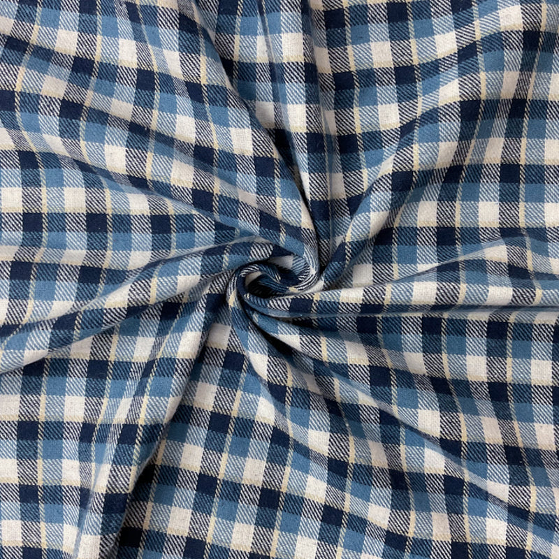 Blue-Navy-Multi Cotton Plaid Flannel Twill Woven Fabric