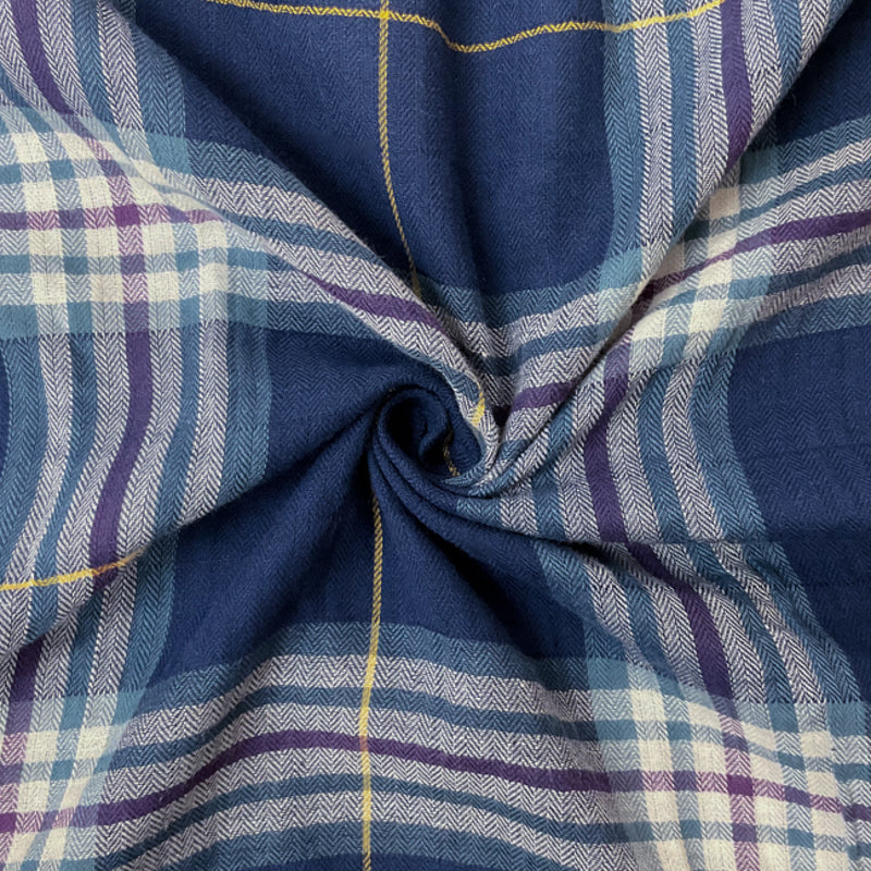 Blue-Purple-Multi Cotton Plaid Herringbone Twill Woven Fabric
