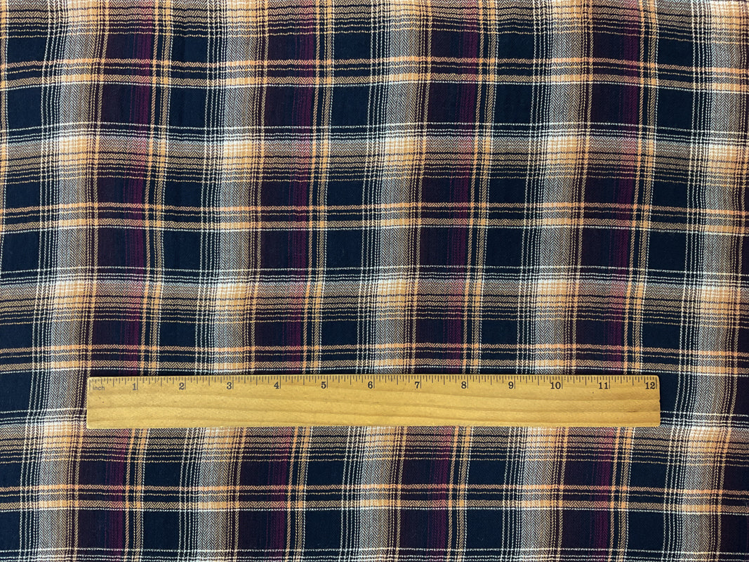 Navy-Orange-Multi Cotton Plaid Herringbone Twill Woven Fabric