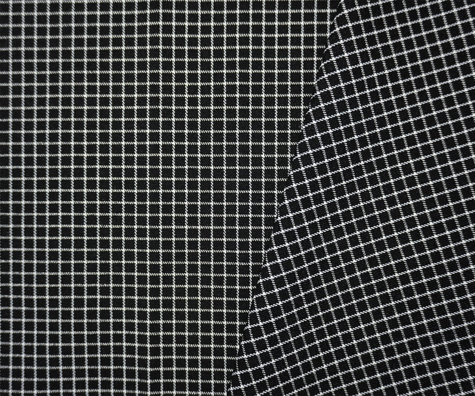Black-White Rayon Cotton Stretch Check Twill Woven Fabric