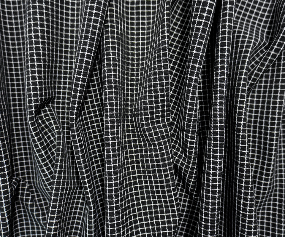 Black-White Rayon Cotton Stretch Check Twill Woven Fabric