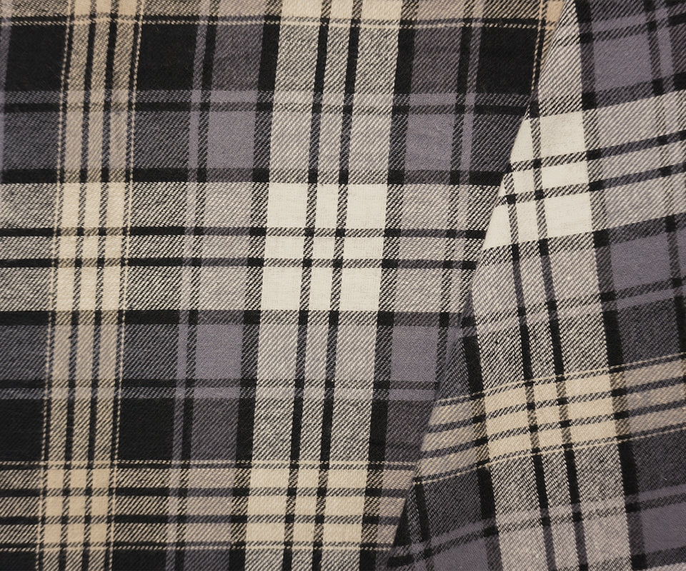 Black-Gray-Multi Cotton Plaid Flannel Twill Woven Fabric