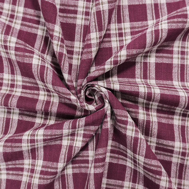 Red-Gray-Green Cotton Plaid Woven Fabric