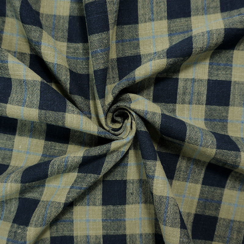 Green-Navy-Blue Cotton Plaid Woven Fabric