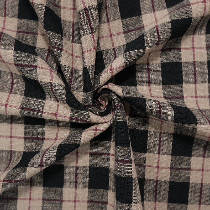 Black-Beige-Red Cotton Plaid Woven Fabric