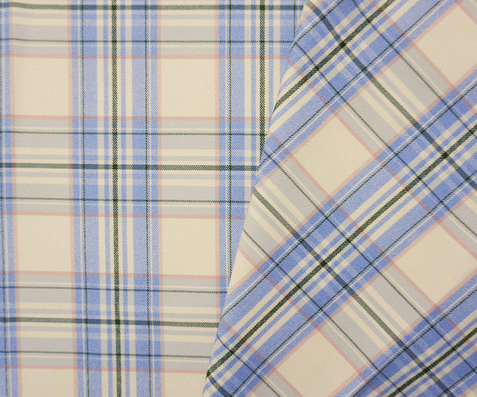 Blue-Pink-Multi Rayon Cotton Stretch Plaid Twill Woven Fabric