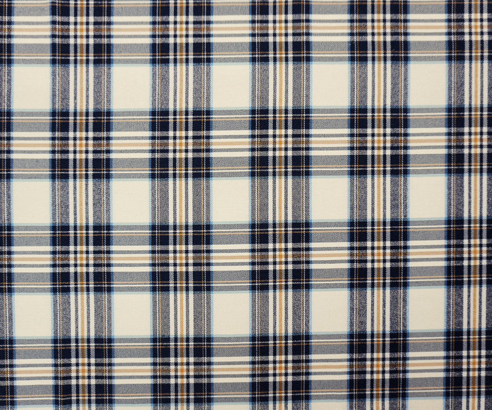 Blue-Yellow-Multi Rayon Cotton Stretch Plaid Twill Woven Fabric