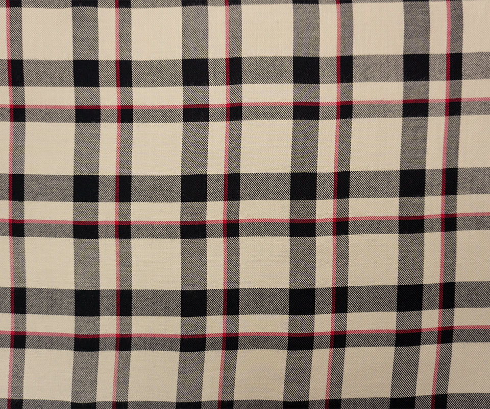 Black-Red-Multi Rayon Plaid Twill Woven Fabric