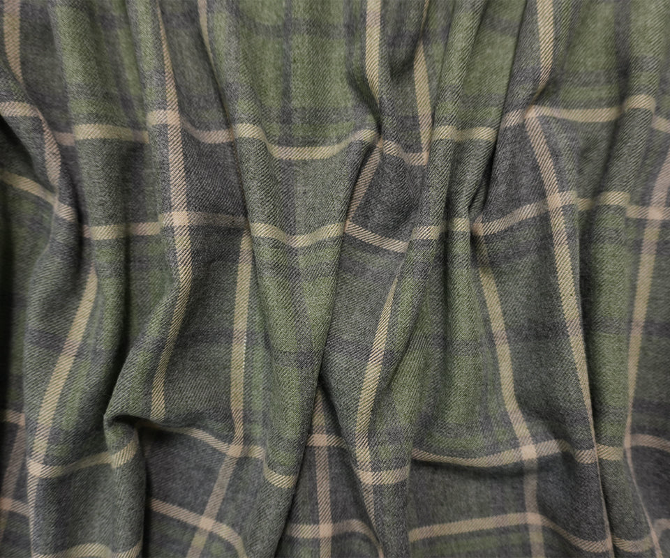 Green-Beige-Multi Cotton Plaid Flannel Twill Woven Fabric