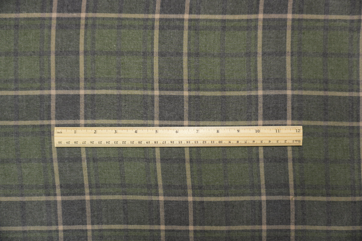 Green-Beige-Multi Cotton Plaid Flannel Twill Woven Fabric