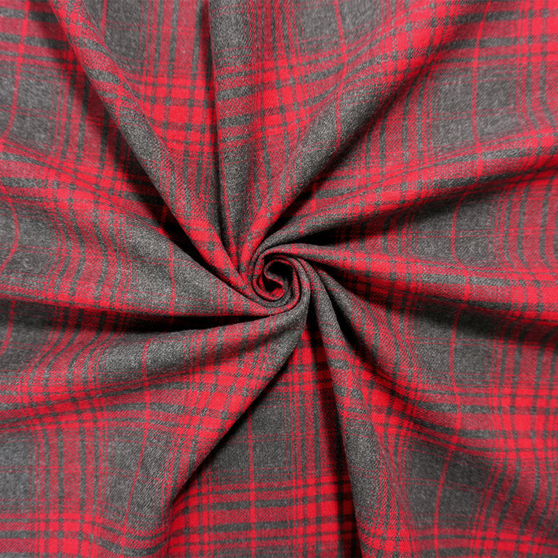 Red-Gray Cotton Plaid Flannel Twill Woven Fabric