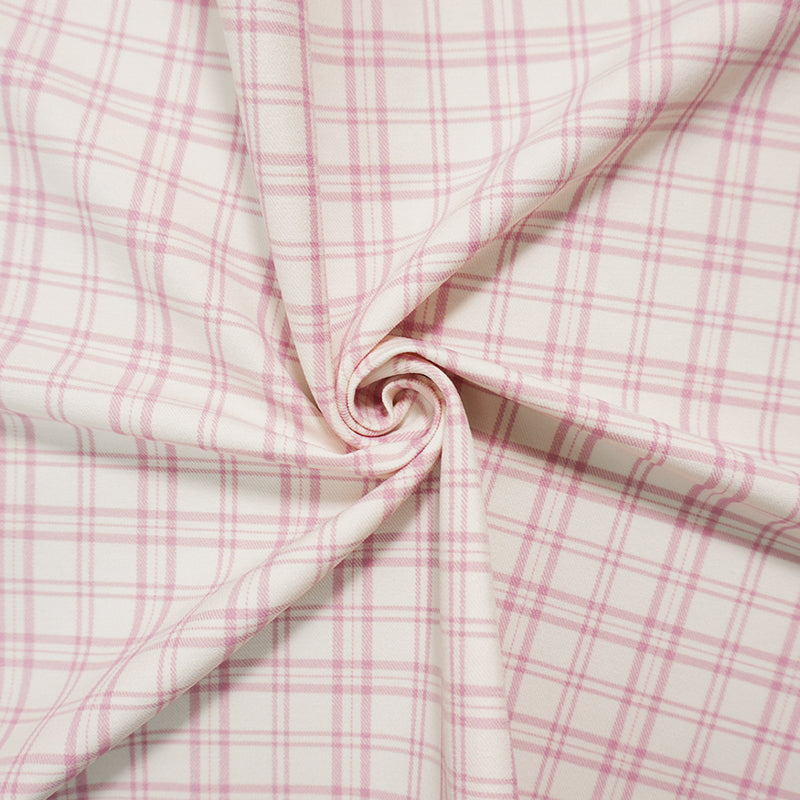 Pink-White Rayon Cotton Spandex Stretch Plaid Twill Woven Fabric