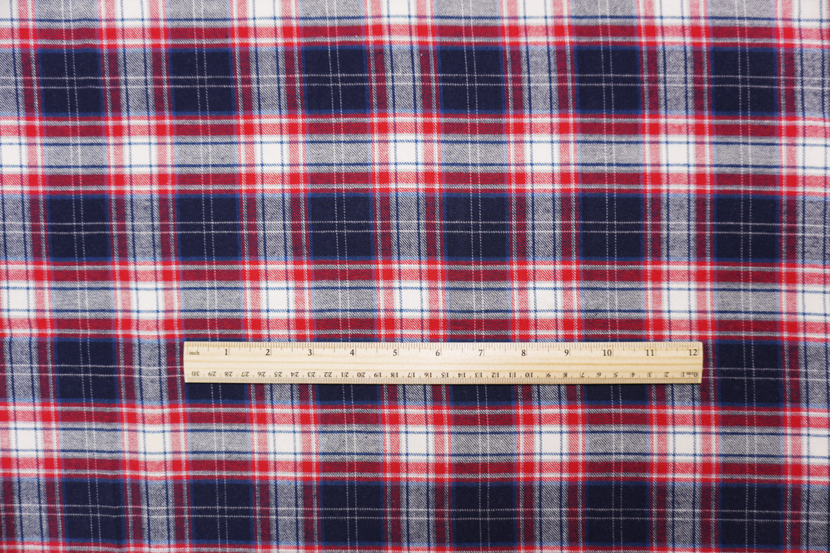 Red-Blue-White Cotton Plaid Flannel Twill Woven Fabric
