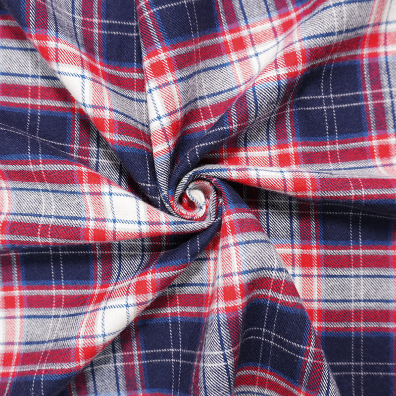 Red-Blue-White Cotton Plaid Flannel Twill Woven Fabric