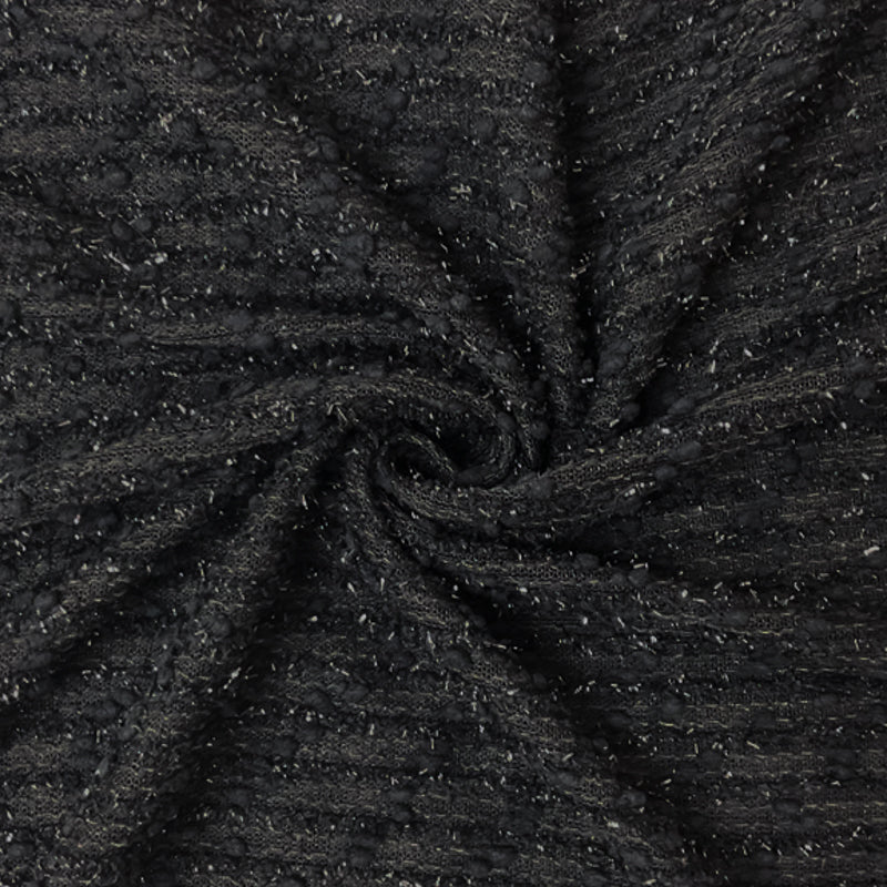 Black-Metallic Poly Stripe Boucle Novelty Knit Fabric