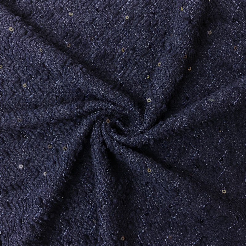 Deep Navy Poly Wave Sequin Boucle Novelty Knit Fabric